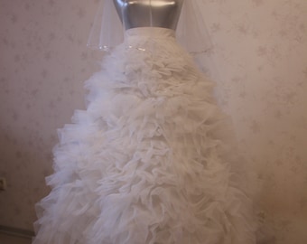 Rafaelly- White Ruffles Tulle Gown/ Bridal Tulle Gown/ Amazing Tulle Gown/ All Colors Tulle Gown/ Custom Measurements Skirt / Bridal Skirt