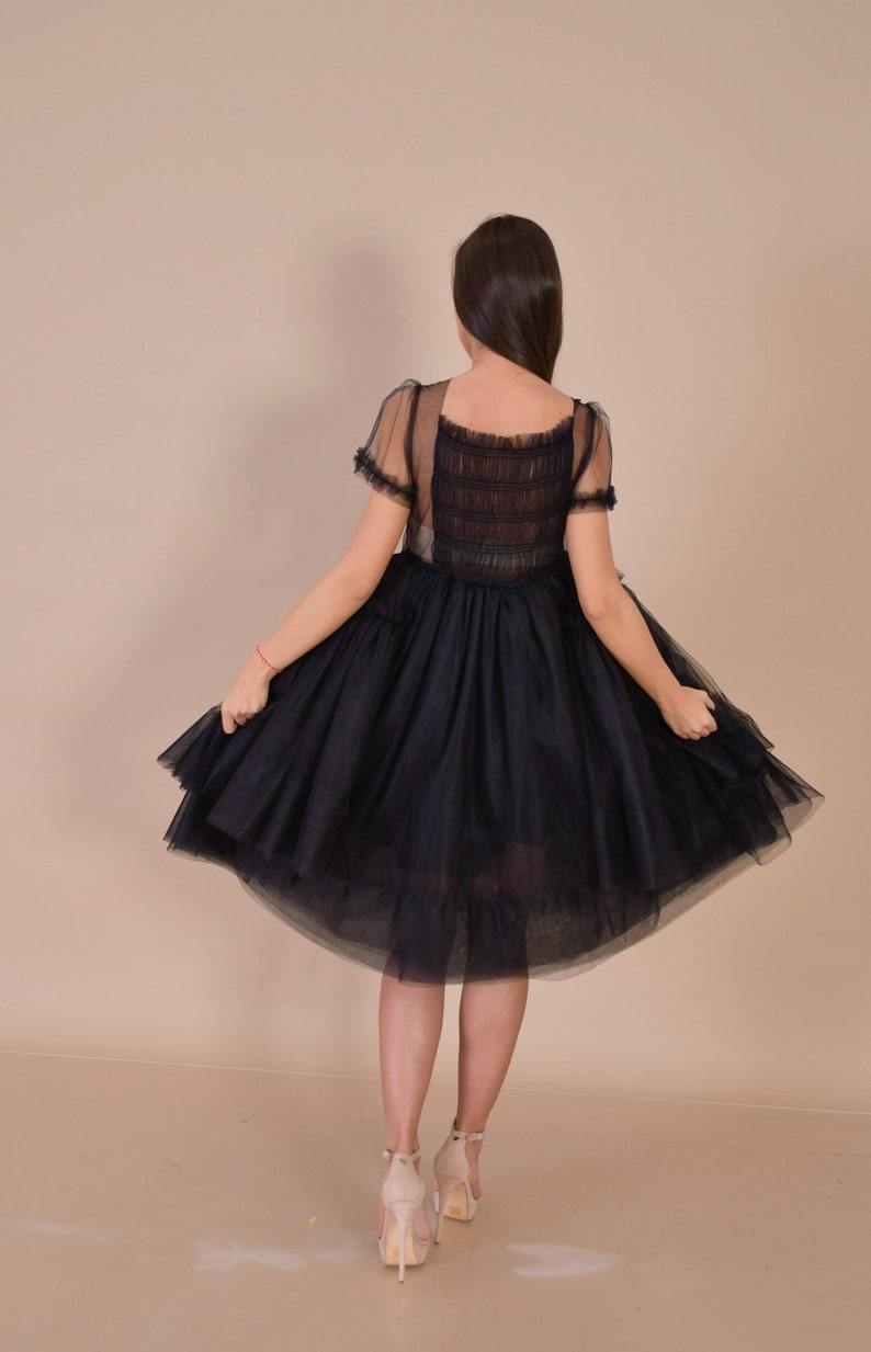 Vestido de cisne negro / vestido de tul negro / vestido negro hecho a medida / vestido villanelle negro / vestido de tutú negro / vestido de novia gótico / novia negra imagen 8