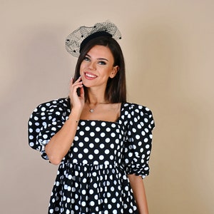 Big Polka Dots Dress/ White Dots Dress/ Polka Dots Dress/ Vintage Dress/ Puffy Sleeves Dress/ Luxury Dots Dress/ Selkie Dress/ Tea Length