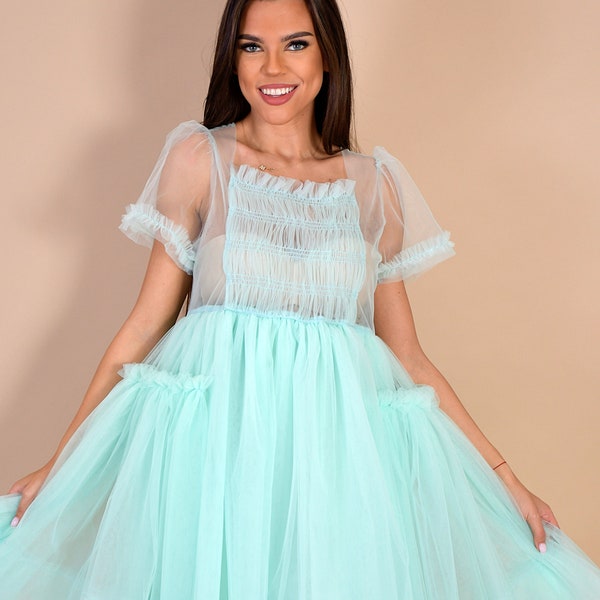 Mint Green Tulle Dress/ Mint Tulle Dress/ Photosession Tulle Dress/ Pregnancy Photo Session Dress/ Villanelle Dress/ Party Tulle Dress