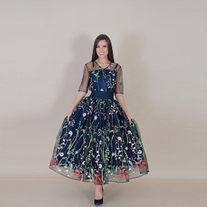 Embroidery Set- Black Separates/ Black Bridal Set/ Boho Dress/ Forest Photo Session/ Flowers Lace Dress/ Black Top and Skirt Set