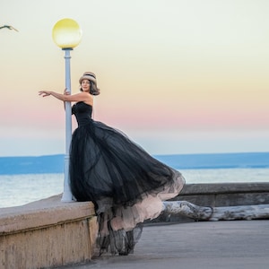 Melanie- Tulle Maxi Skirt/ Train Skirt/ Mesh Tulle Sheer Skirt/ Ball Skirt/ Cathedral Train/ Black Wedding Skirt/ FREE Crinoline