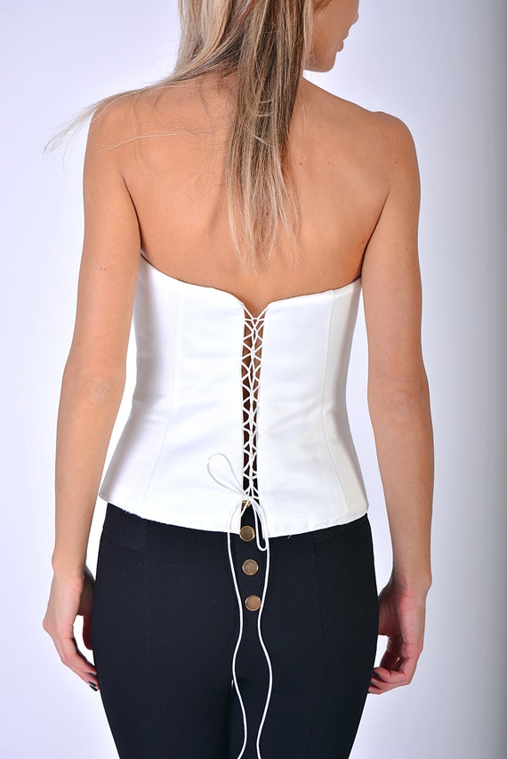 Buy WHITE BONING SATIN CHAIN-DETAIL CORSET for Women Online in India