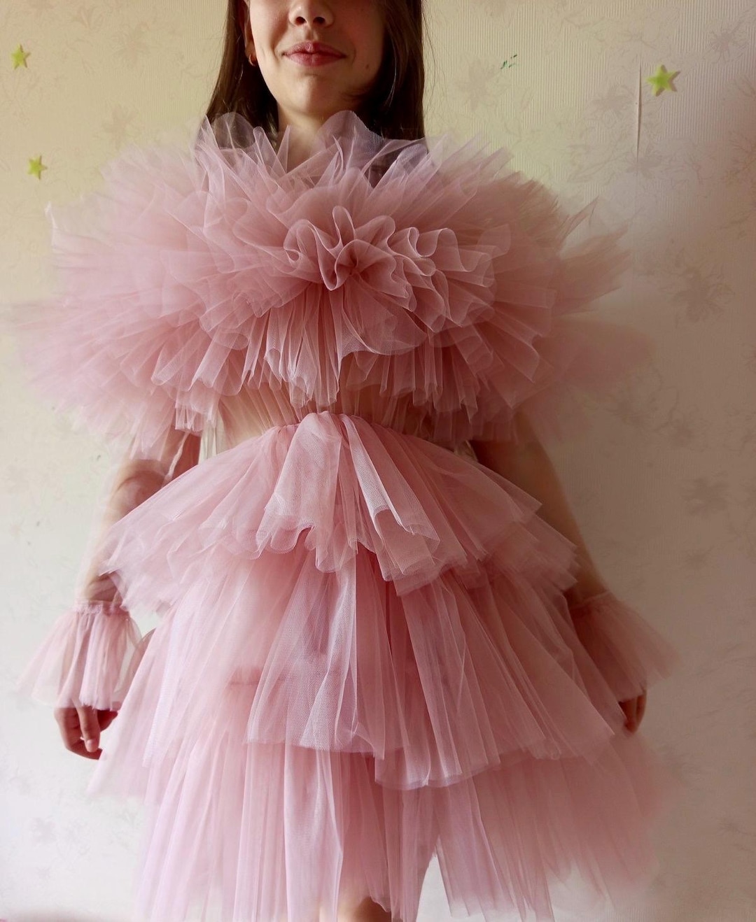 pink tulle molly goddard dress Molly Goddard Pink Curtis Midi Dress Molly Goddard