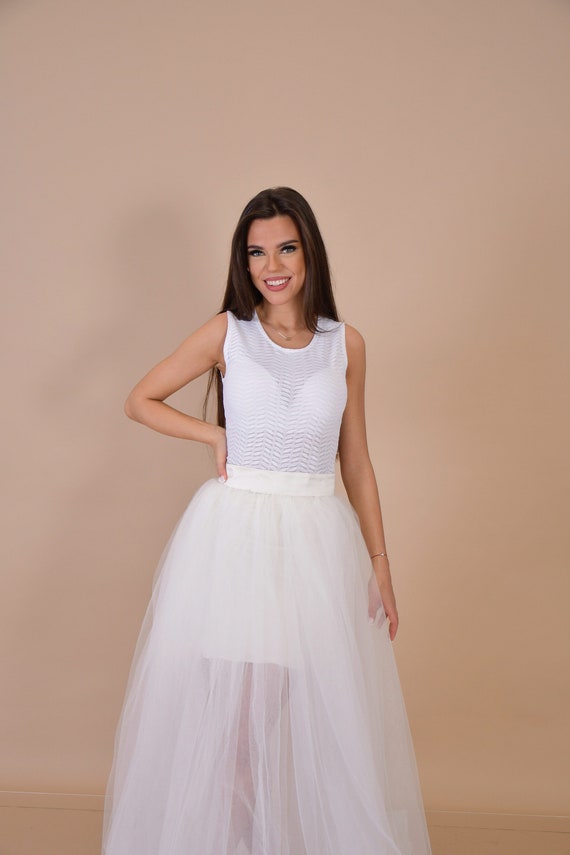 tulle long skirt（ivory） 2 Bridal White Ivory Tulle Skirt With Train, Fay Wedding
