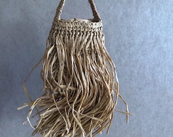 Boho Raffia Fringe Bag / Handmade Straw Mini Bag / Summer Beach Purse / Festival Bag / Moroccan Style Handbag