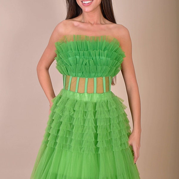 Maraya- Green Prom Dress/ Tulle Prom Dress/ Green Photo Session Dress/ Amazing Tulle Dress/ Runway Tulle DRESS/ Ruffles Tulle/ Layers Tulle