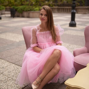 Custom Made/ Pink Tulle Dress/ Puffy Dress/ Halloween Dress/ Movie Dress/ Fashion Dress/ Pink Party Dress/ Villanelle Dress image 7