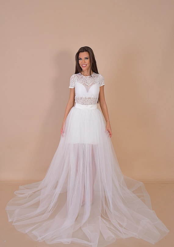 Ohana Ivory Italian Tulle Overlay Skirt Bridal Top Skirt Gown Bridal Overlay Skirt with Satin Waistline No Lining Tulle Skirt