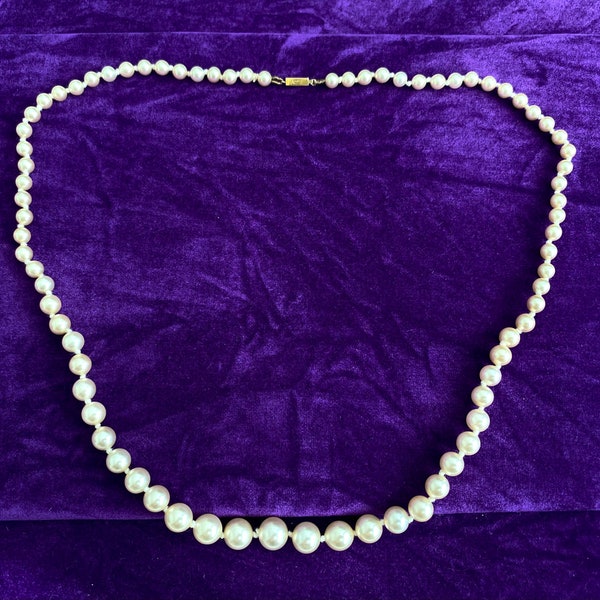 Vintage 1980s Ciro 9ct Clasp & Beige Glass faux Pearl Beaded Necklace