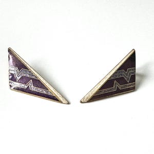 Vintage 1980s Purple Enamel Abstract Statement Earrings