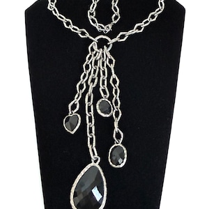 Vintage Grey & Black Stone Brutalist Style Statement Necklace