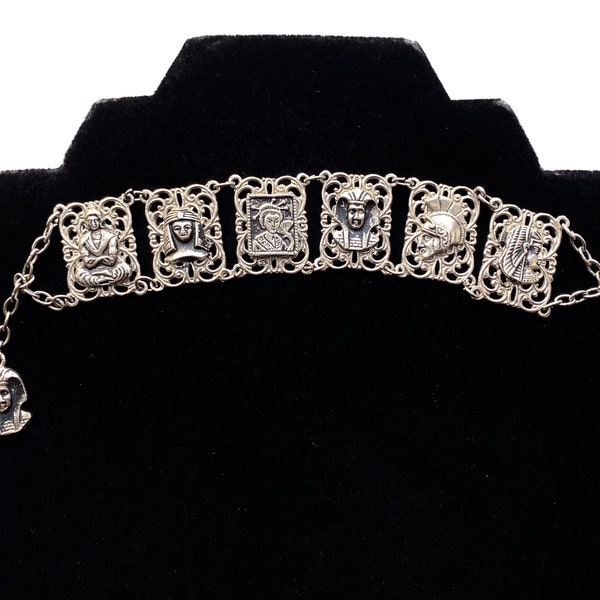 Vintage Silver Tone Souvenir Ornate Link Statement Bracelet