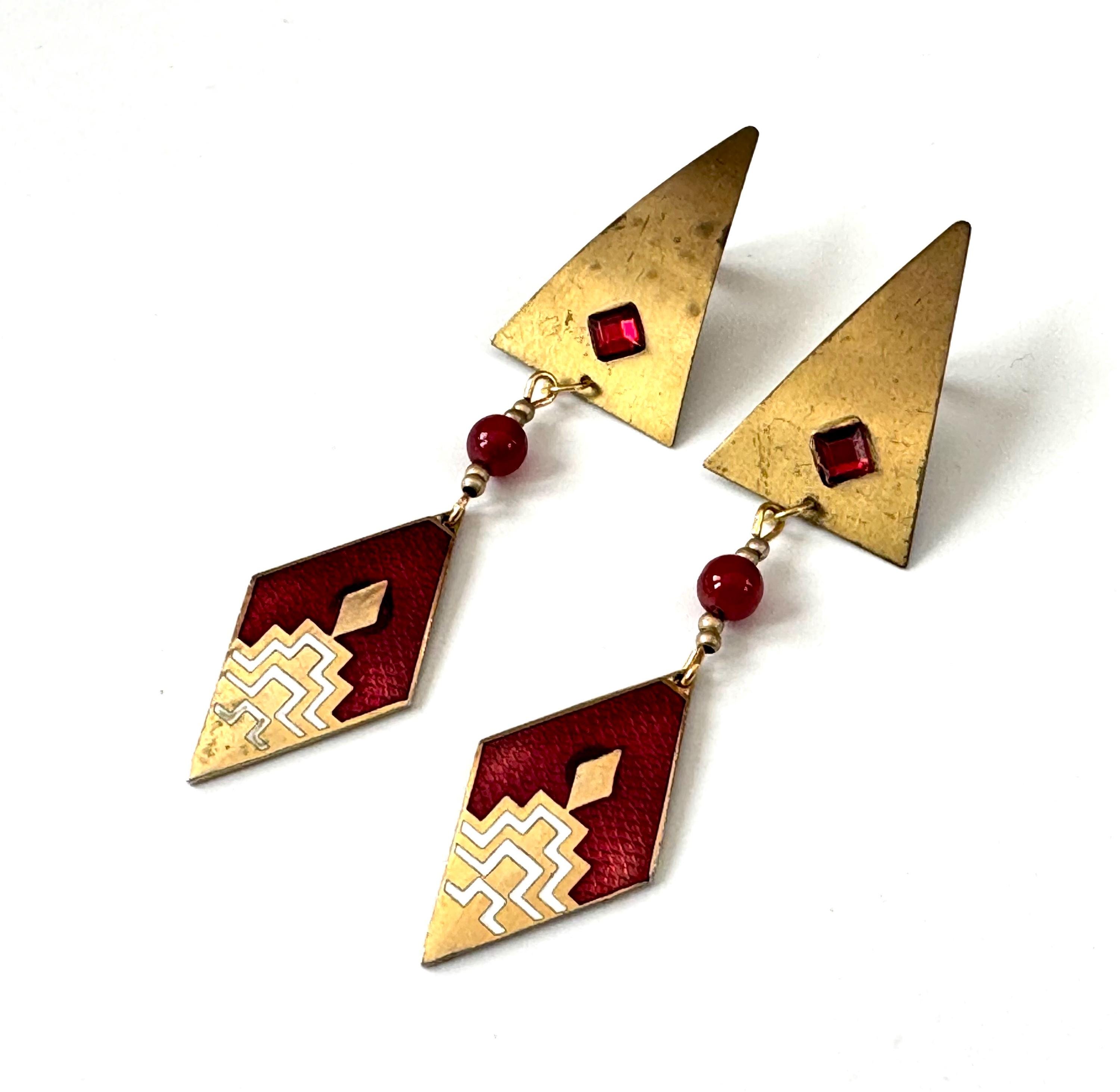 Boucles D'oreilles Vintage Années 80/90 Rectangulaires Avec Strass - Or, Fermoir à Clip