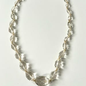 Vintage Art Deco Clear Chunky Cut Glass Beaded Statement Necklace