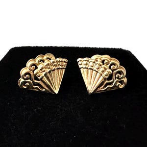 Vintage 1980s Gold Tone Fan Statement Earrings