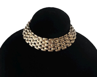 Vintage 1980s Gold Tone Wide Link Statement Bracelet