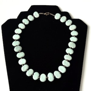 Vintage 1980s Light Blue Ceramic Beaded collar Statement Necklace