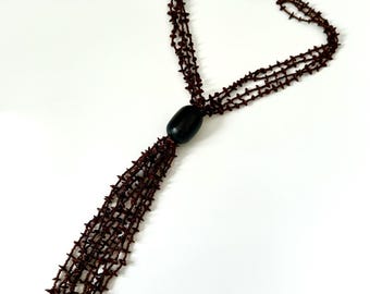 Vintage XL Brown & Black Boho Beaded Statement Necklace