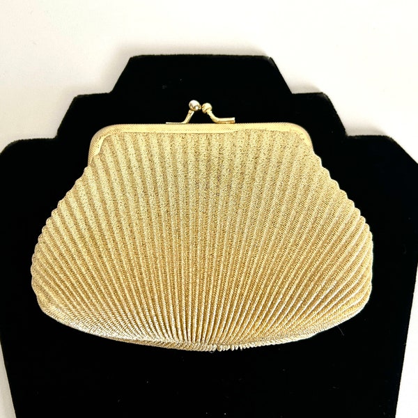 Vintage 1980s Gold Glitter Pleated Style Small Evening  Clutch Bag