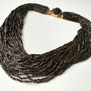Vintage 1980s Brown Glass Seed Bead Multistrand Statement necklace