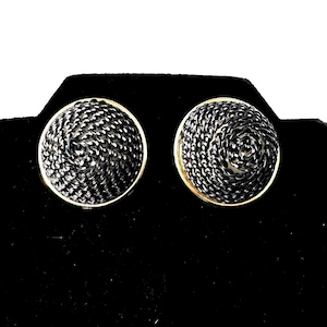 Vintage 1980s Black & Gold Tone Domed Clip on Earrings