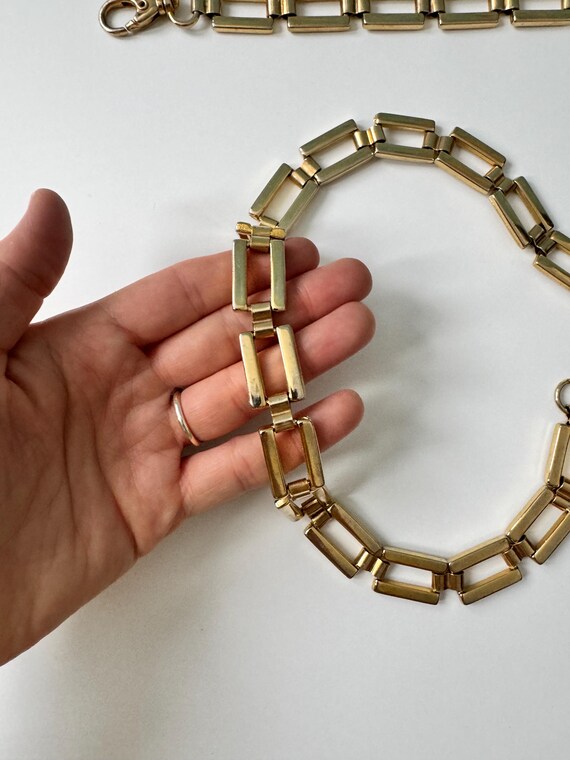 Vintage 1980s Gold Tone Rectangle Link Statement Belt Medium  display picture 1