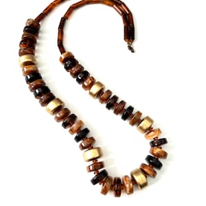 Vintage 1980s XL Long Brown Lucite Beaded Necklace