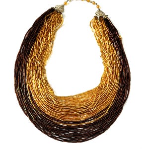 Vintage 1980s Gold & Braune Glasperlenkette