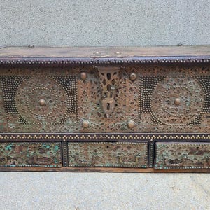 Antique Zanzibar Wooden Chest with Drawers