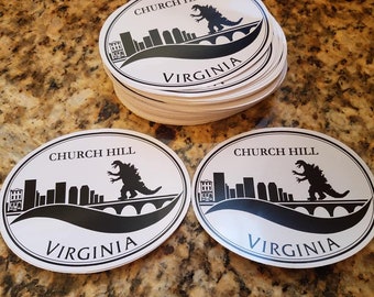 Church Hill Richmond Virginia Sticker Decal with Godzilla