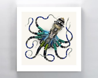 Titan (Tube-Head Cephalopod) Octopus signed fine art print 10x10 in