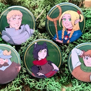 Dunmeshi 2.25 inch Button/Pin - Laios, Marcille, Chilchuck, Senshi, Izutsumi