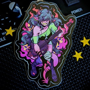 RUSTY RAMPAGE Jack Rampage and the Disasters Cool Guitar Demon Girl Vinyl Sticker - 3in