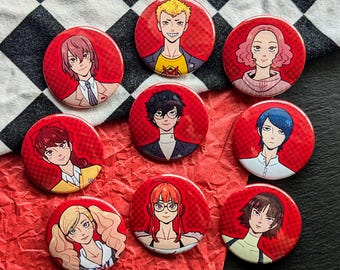 Persona P5 Royal Joker, Skull, Panther, Fox, Queen, Oracle, Noir, Crow, Violet Phantom Thieves Pinback Buttons 1.5in