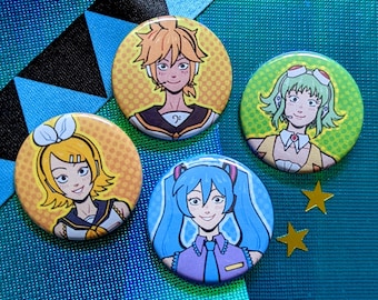 VOCALOID Gumi Megpoid, Miku Hatsune, Rin & Len Kagamine, Gakupo Kamui, Luka Megurine, MEIKO + KAITO Botões de 1,5 pol.