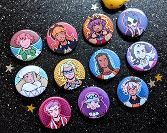 SwSh Sword and Shield Gym Leaders Raihain, Leon, Piers, Gordie, Nessa, Milo, Allister, Melony, Kabu, Opal, Bea Pinback buttons 1.5in