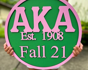 Beautiful  AKA Sorority Personalized Pink and Green Wooden Wall / Door Hanger