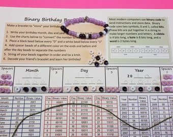 Binaire verjaardag armband werkblad Alleen digitale download - Leer coderen - STEM - Girl Scout Programmer Journey