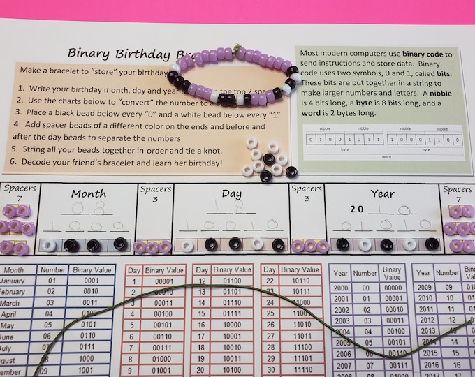 Binary Birthday Bracelet Worksheet Digital Download Only - Learn to ...