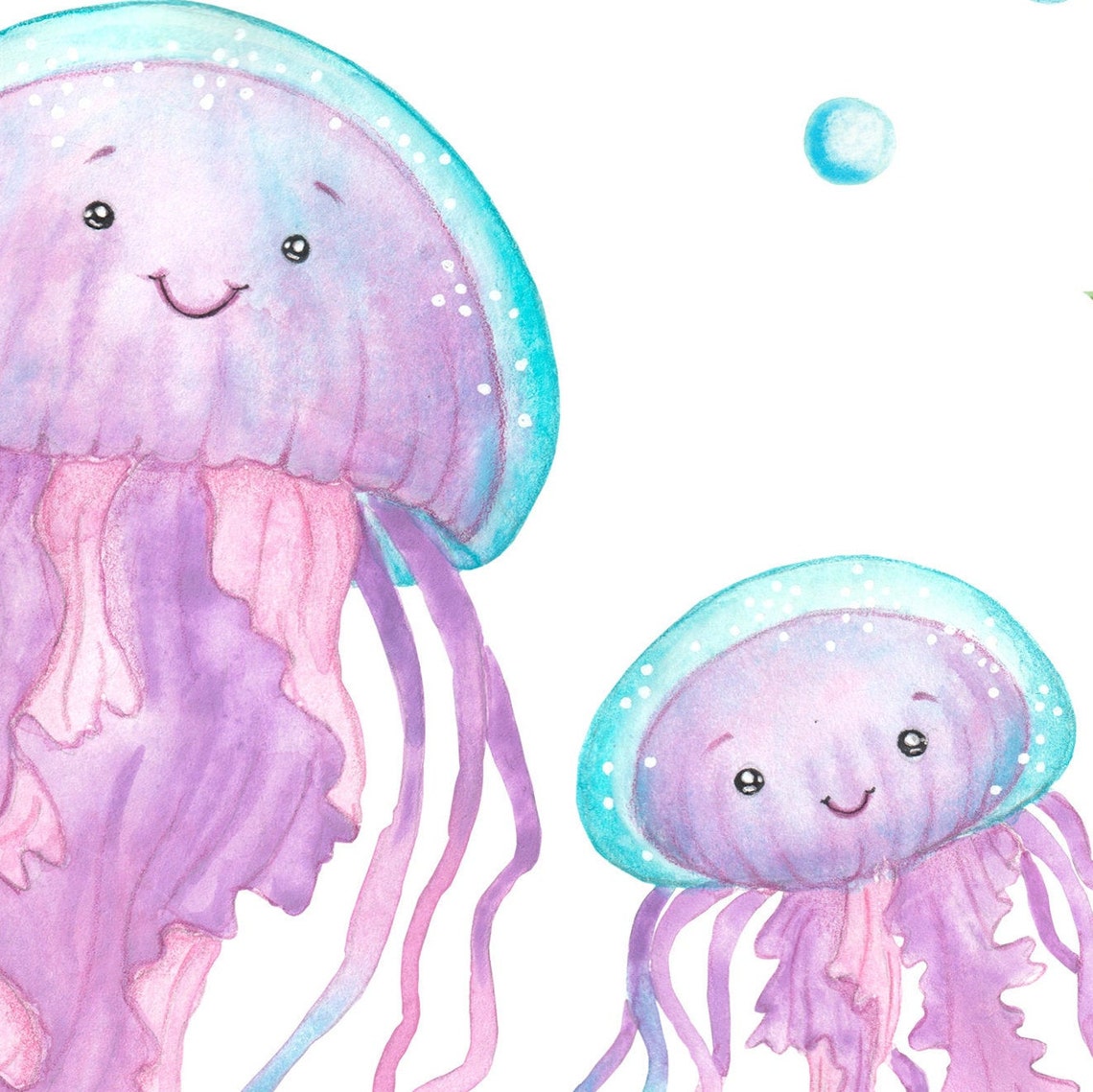 Jellyfish Nursery Print Mother Baby Art Ocean themed Etsy