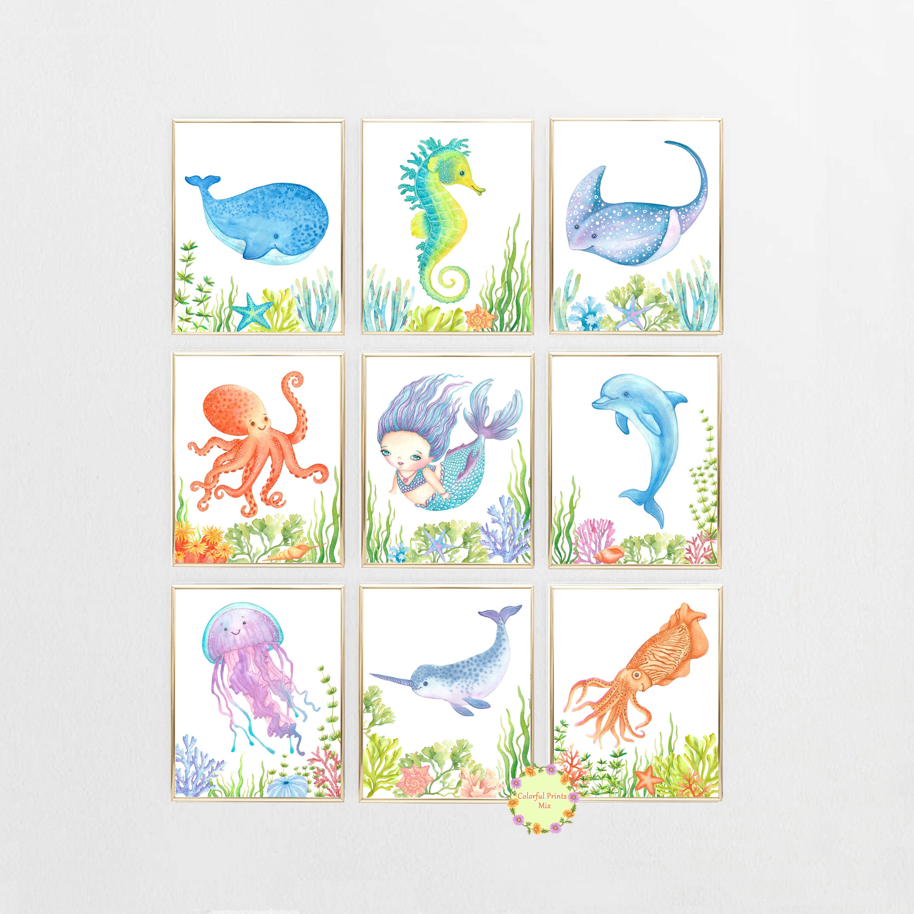 Ocean nursery wall art Baby room decor Set of 9 prints Etsy