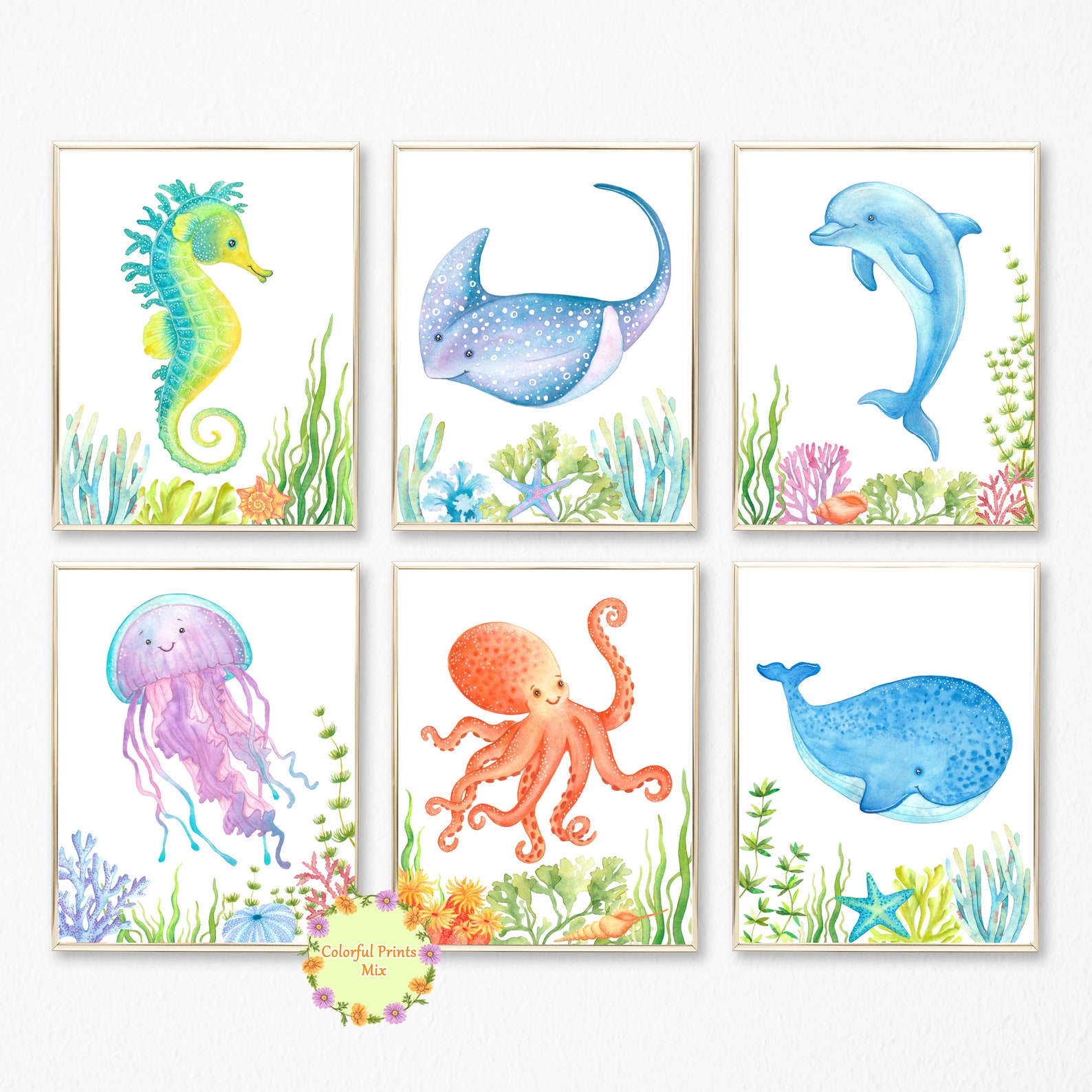 Ocean Animals Wall Art Ocean themed nursery Under the Sea Etsy