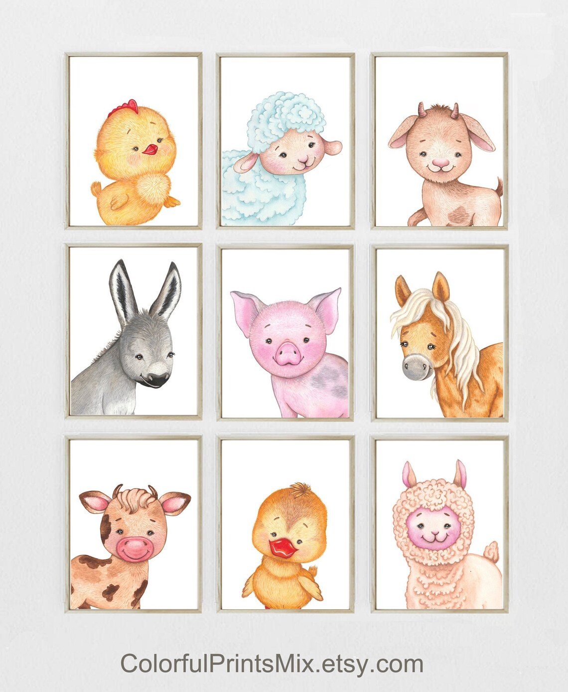 Farm animal prints Baby Animal Prints For Nursery Floral Etsy