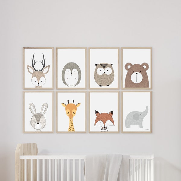 Poster Affiche Chambre Nursery Enfant - Animaux Scandinave