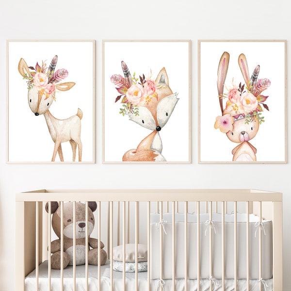 Poster Affiche Enfant Animaux en Aquarelle Scandinave - Watercolor