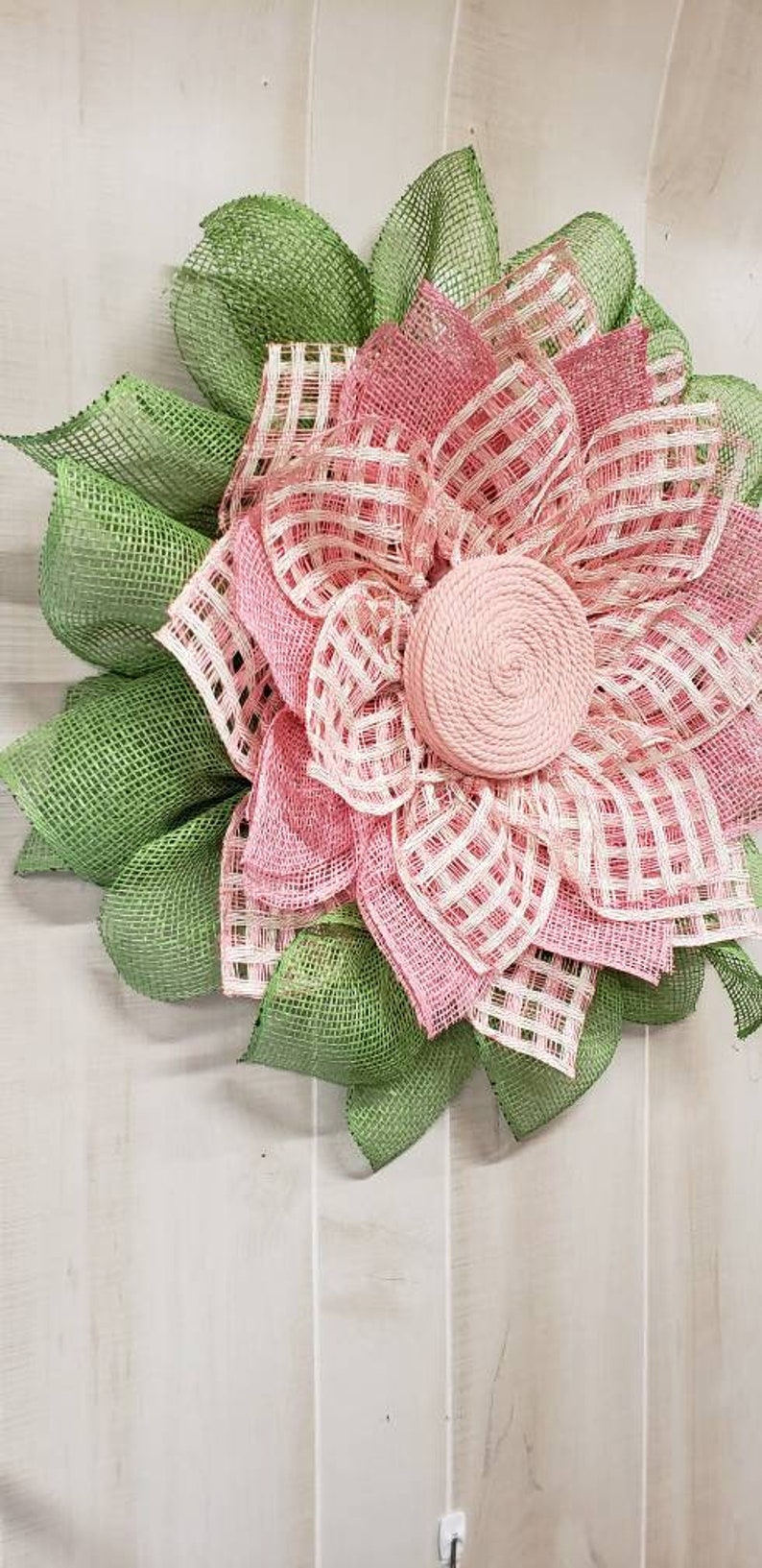 modern door hanger pink sunflower burlap wreath farmhouse door hanger minimalist wreath sunflower checked pink flower