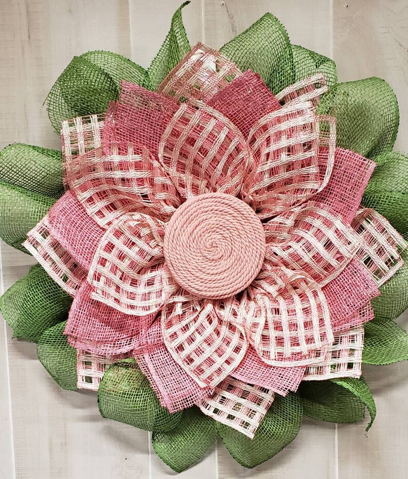 modern door hanger pink sunflower burlap wreath farmhouse door hanger minimalist wreath sunflower checked pink flower