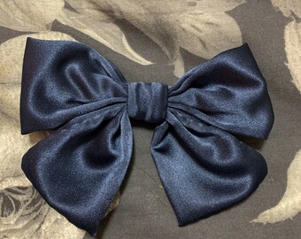 Blue Satin Hand Made Hair Bow