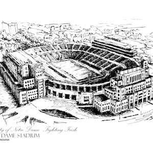 Notre Dame Stadium Print: Fighting Irish Pen & Ink Sketch